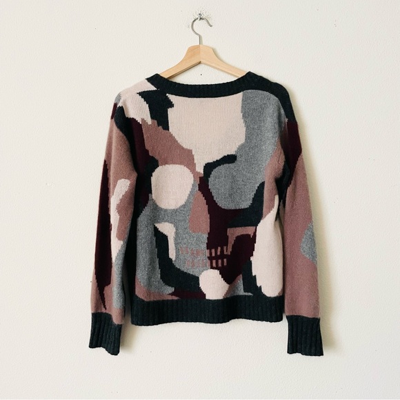 Skull Cashmere SMALL 100% cashmere Vneck camo combo knit sweater - Picture 4 of 5